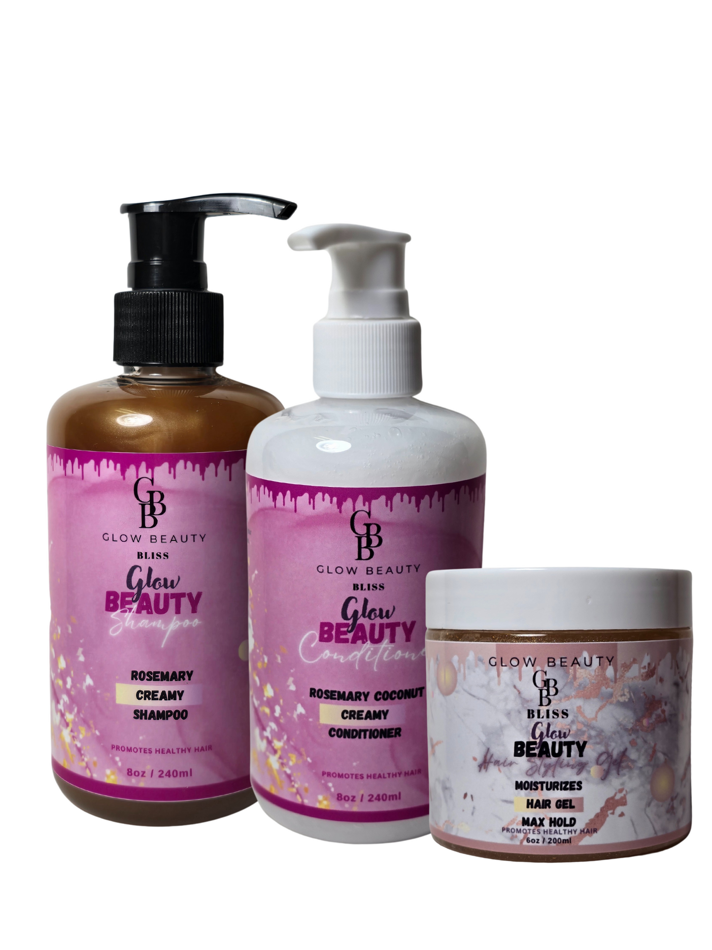 Glow Beauty Bliss Shampoo & Conditioner Hair Styling Gel Set