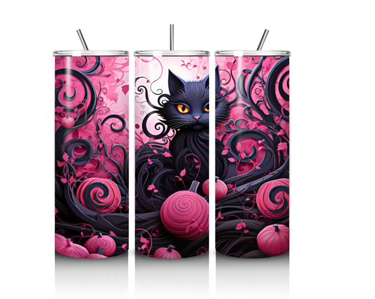 20 OZ BLACK CAT PINK TUMBLER