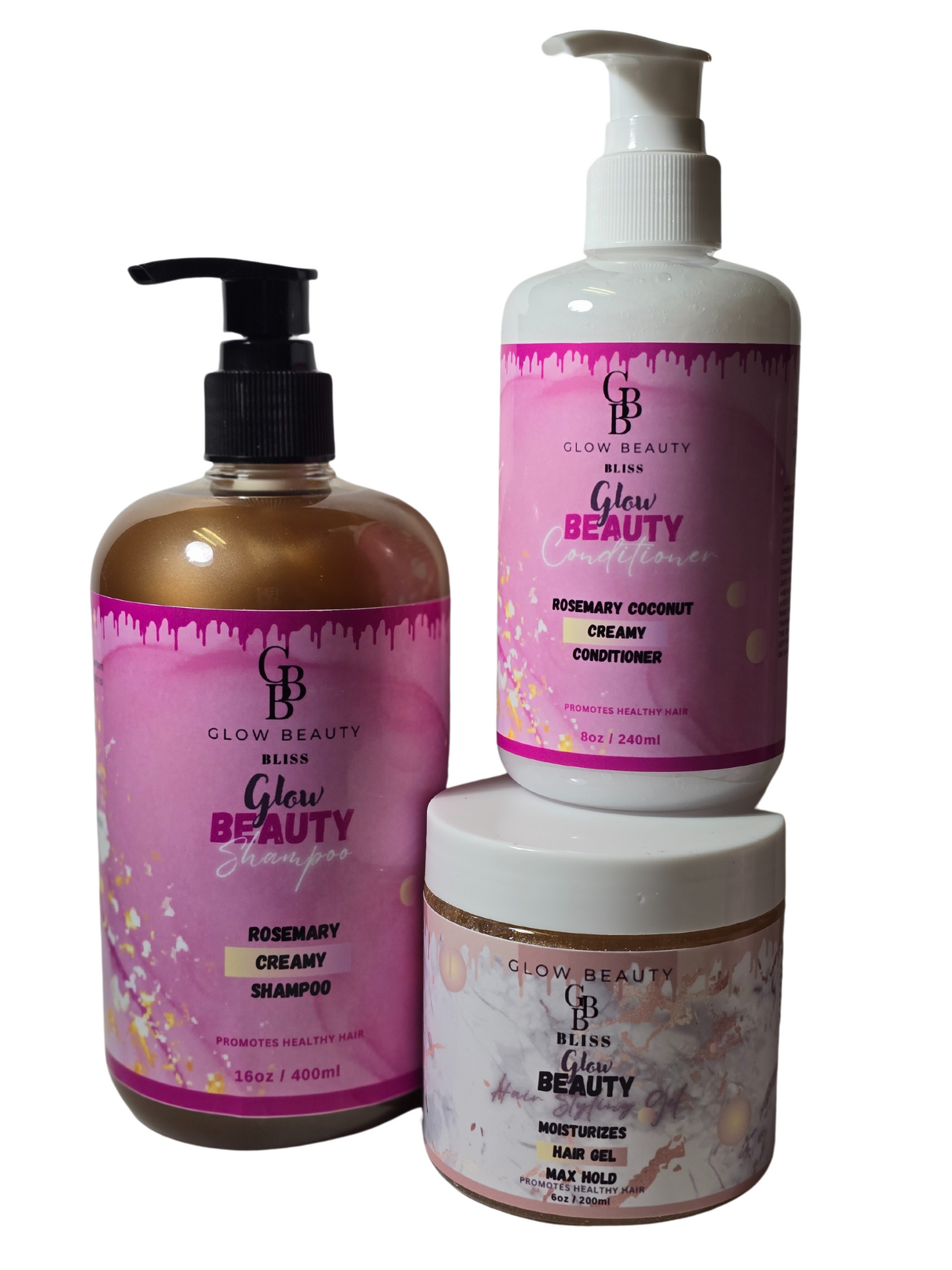 Glow Beauty Bliss Shampoo & Conditioner Hair Styling Gel Set